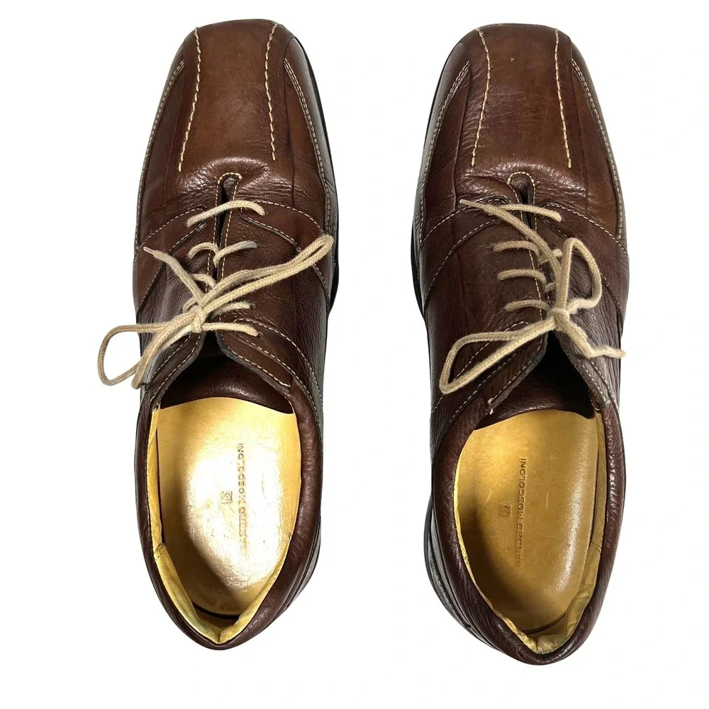 Sandro Moscoloni Mens 11 Brown Leather Lace Up Casual Shoes Bike Toe Comfort